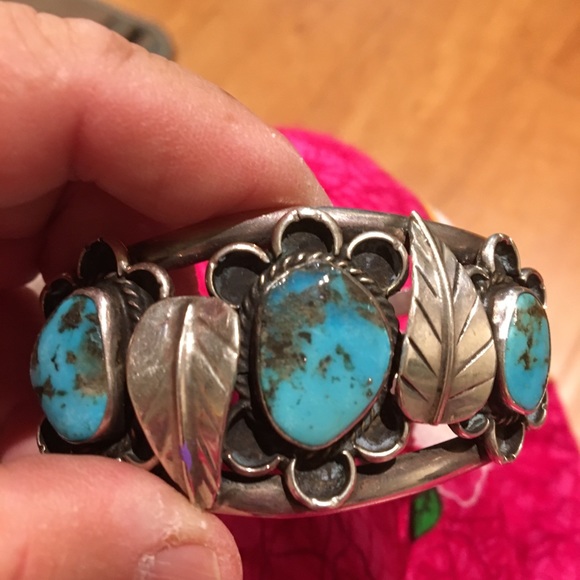 Nice turquoise cuff bracelet with leaves